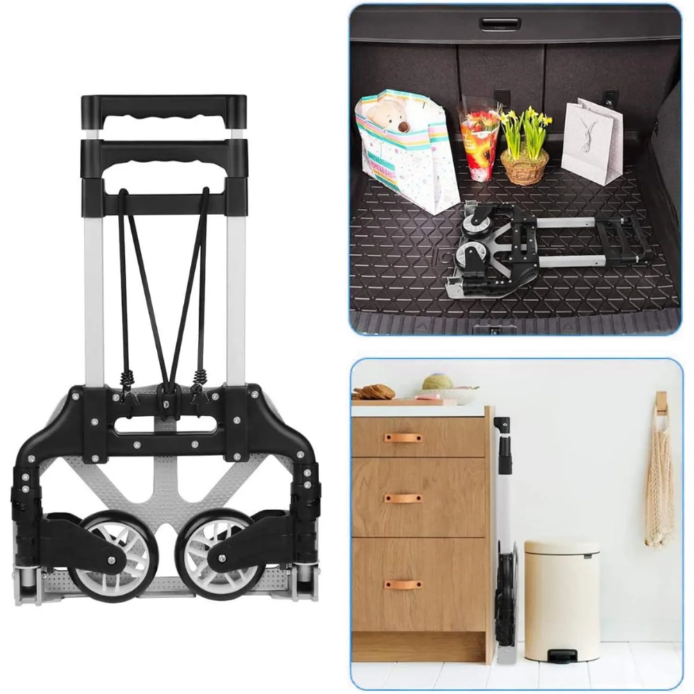 Carretilla aluminio Plegable 3 Ruedas 80 kg Portátil Gomas de Sujeción ligera y resistente