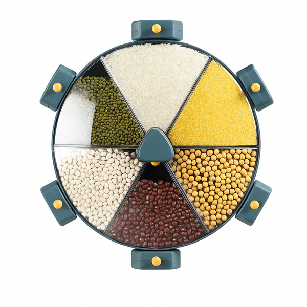 🎯 Dispensador Giratorio Multigrano 6 Compartimentos Pared 360° 🍚🌽