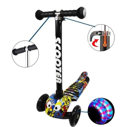 Scooter Para Niños Plegable Con Luces Led Diseño Gusano Graffiti