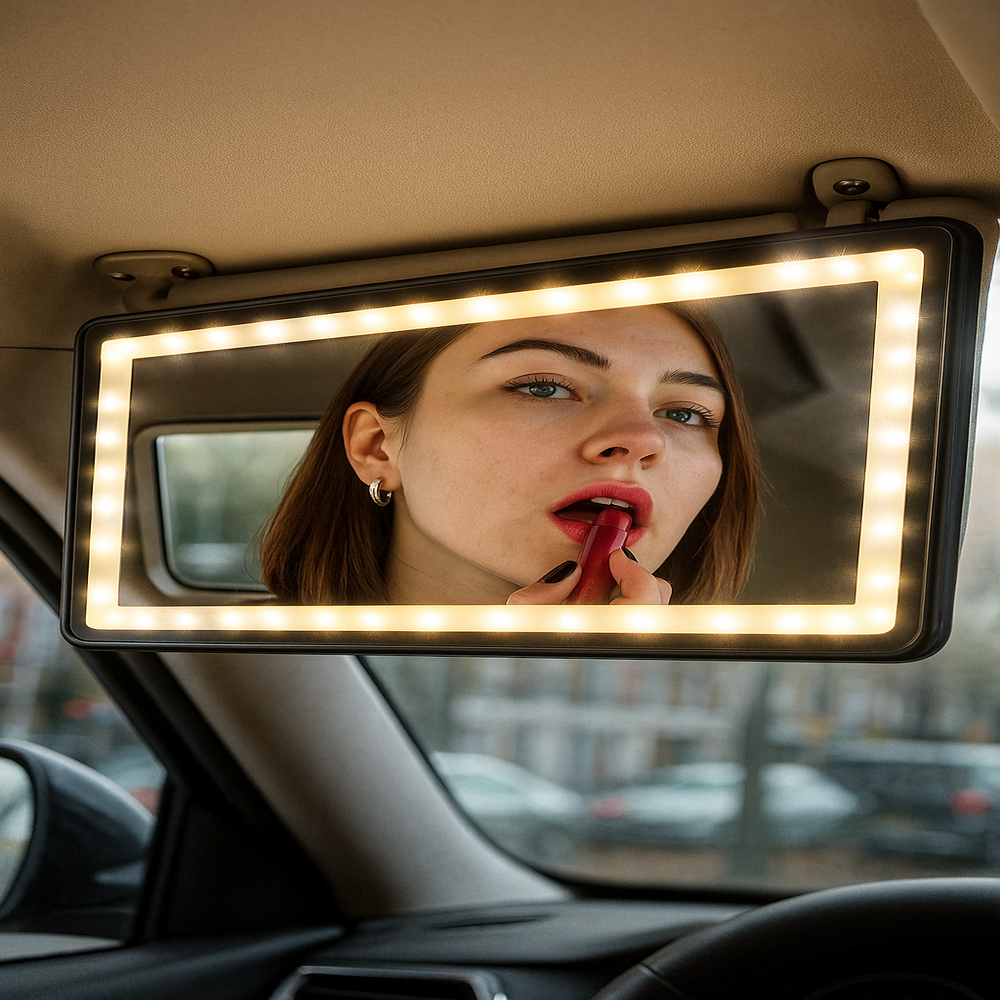 ESPEJO DE MAQUILLAJE RECARGABLE 3 TONOS LED PARA CARRO