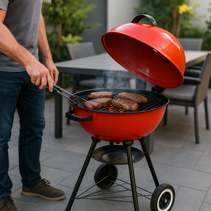 🔥Asador Portátil de Carbón con Ruedas y Tapa Esmaltada 🍖