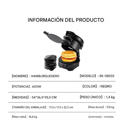 🍔Sandwichera Eléctrica 600W 110V-220V Antiadherente para Hamburguesas🔥