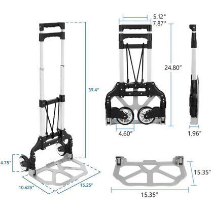 Carretilla aluminio Plegable 3 Ruedas 80 kg Portátil Gomas de Sujeción ligera y resistente