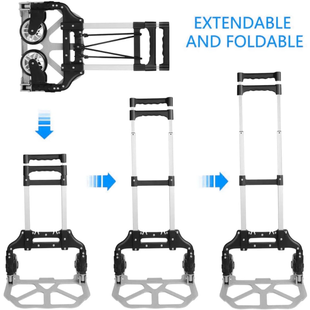 Carretilla aluminio Plegable 3 Ruedas 80 kg Portátil Gomas de Sujeción ligera y resistente