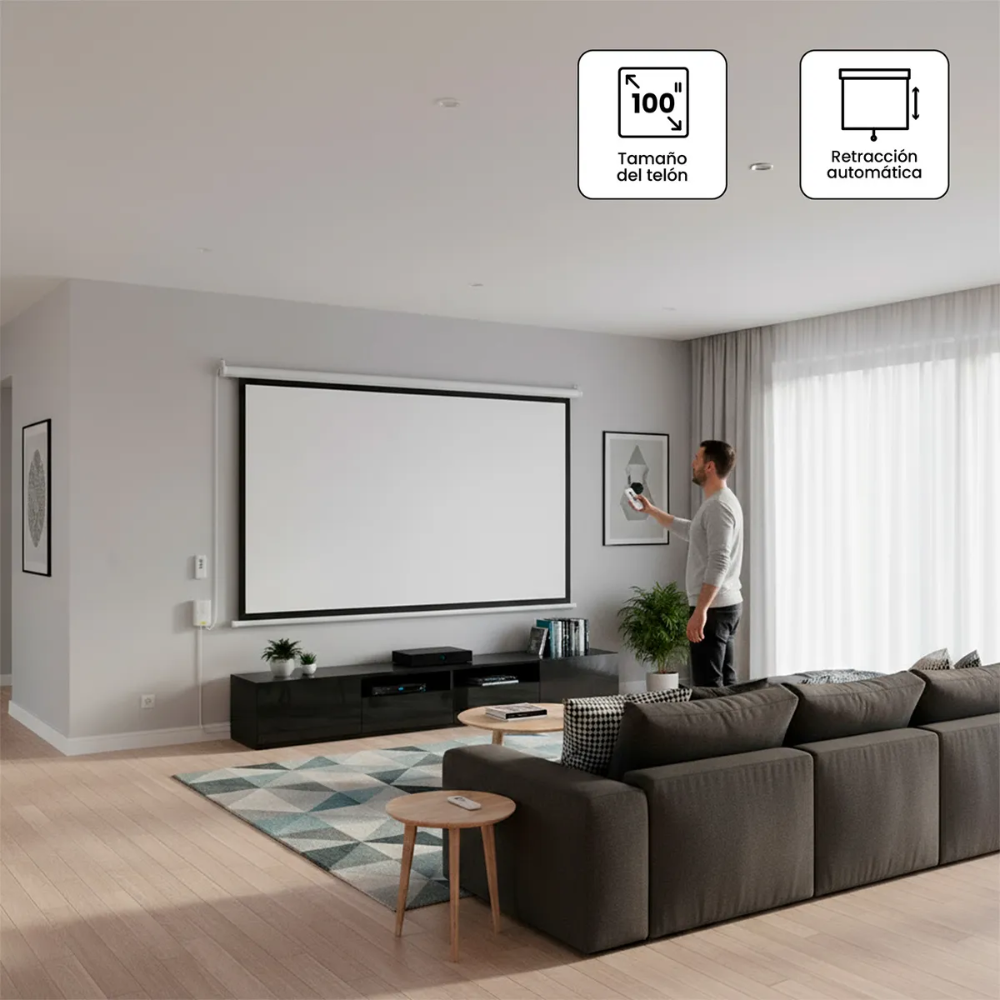 Pantalla Proyector Proyección Telon 100 Pulgadas 16:9 Retráctil Plegable Motorizado Control Remoto