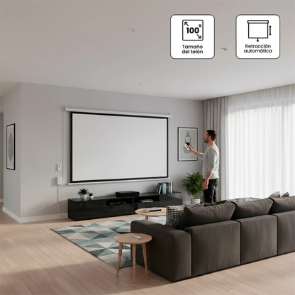 Pantalla Proyector Proyección Telon 100 Pulgadas 16:9 Retráctil Plegable Motorizado Control Remoto
