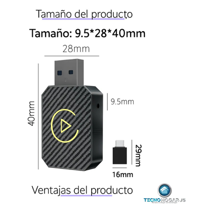 Car Play Android Auto Inalámbrico Adaptador Usb Tecnohogarjs