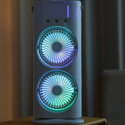 ❄️Aire Acondicionado Doble Portátil Recargable 3 En 1 Luz Led❄️