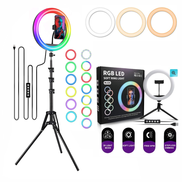 Aro De Luz 26 Cm Rgb Led Con Trípode Profesional 2 Mts