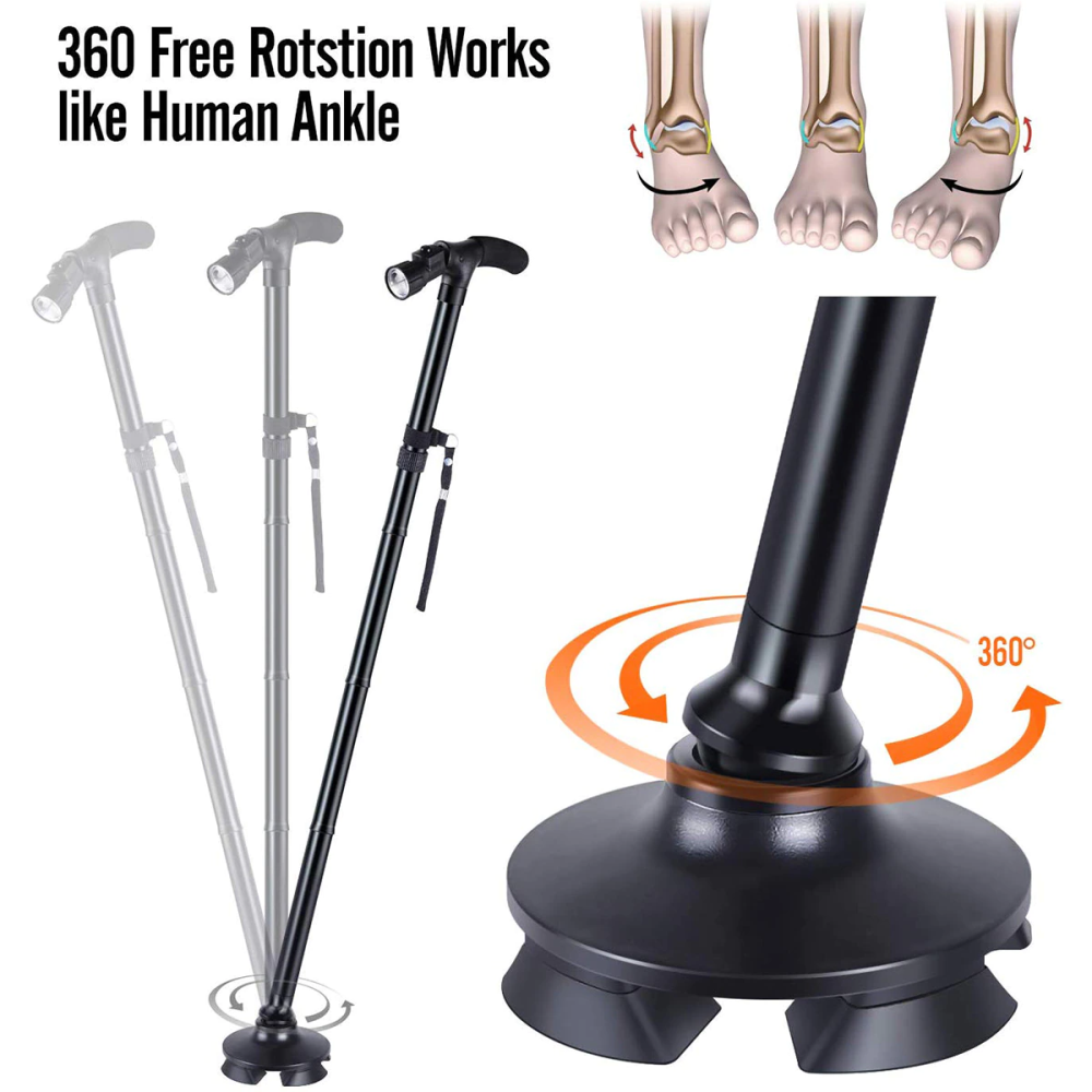Bastón Trusty Cane Plegable Con Luz Led, Base Articulada