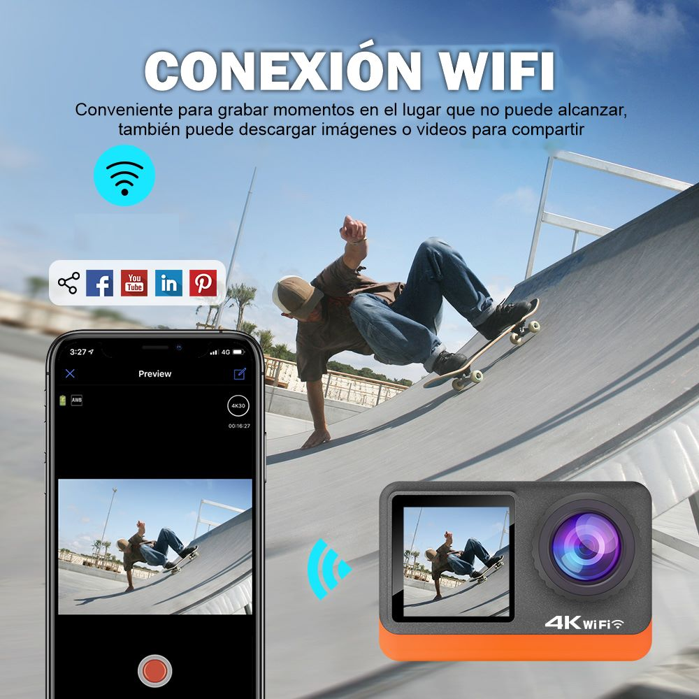Cámara Deportiva Wifi 4k Nativo Filtros Cambiables Sports Dv
