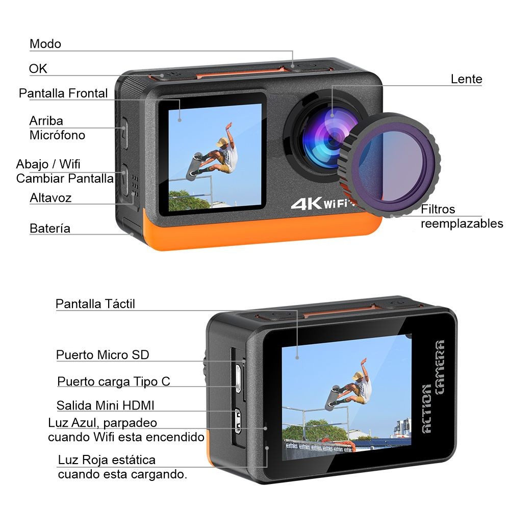 Cámara Deportiva Wifi 4k Nativo Filtros Cambiables Sports Dv