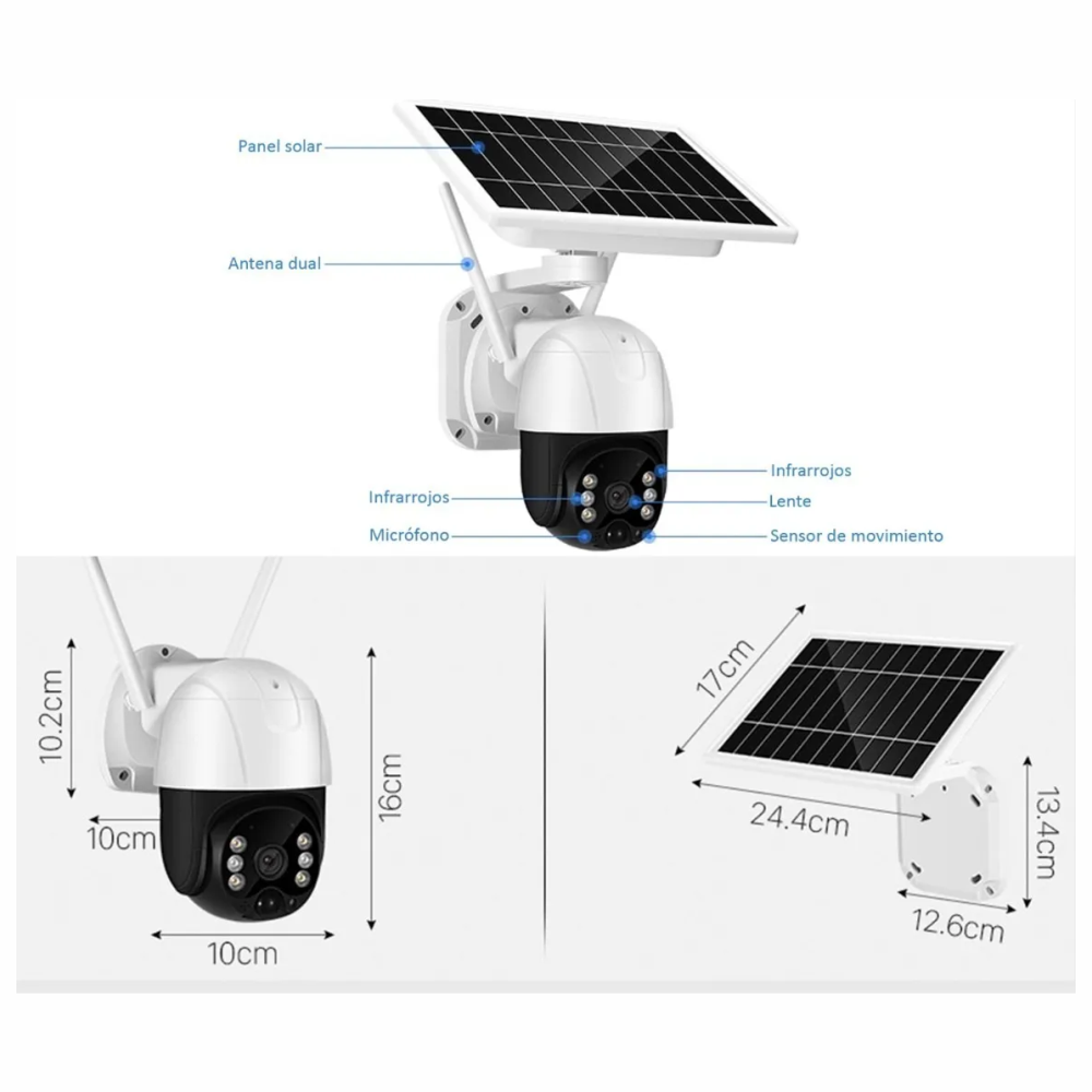 Cámara De Seguridad Con Panel Solar Ptz Sim 4g Exteriores
