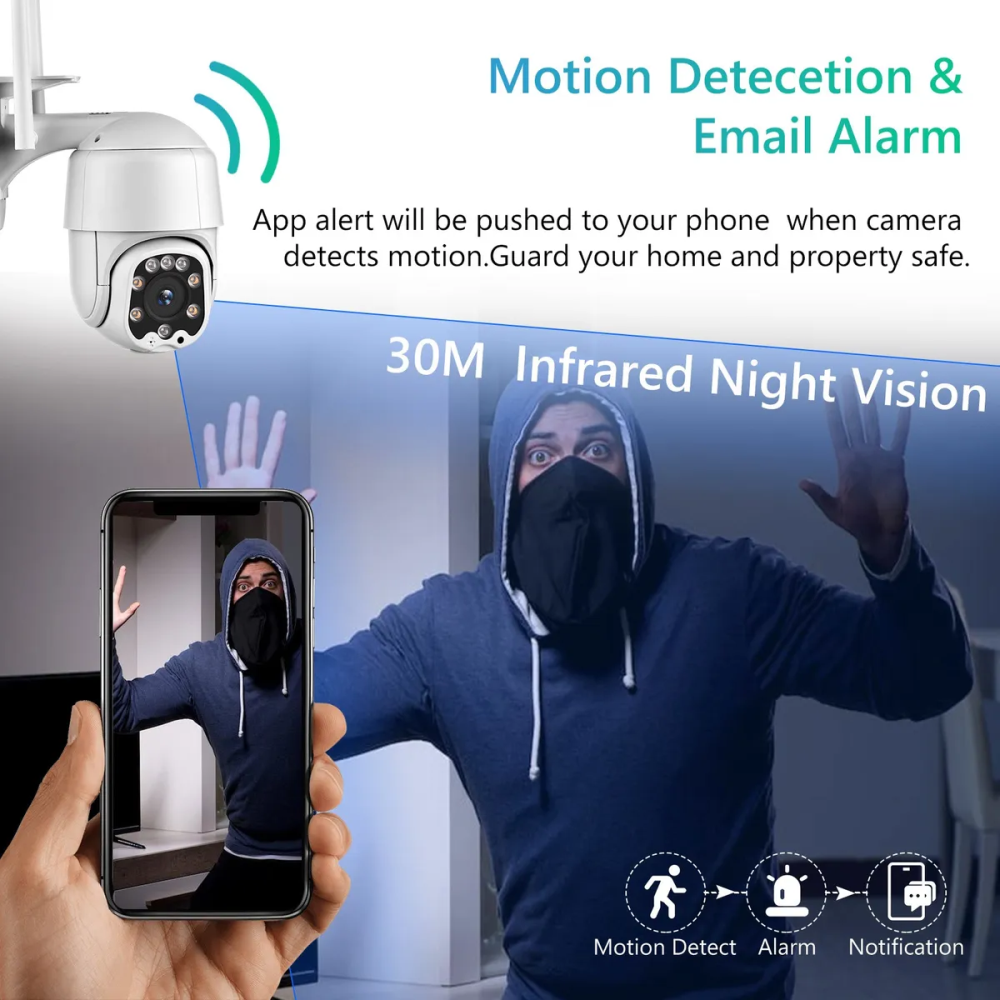 Cámara De Seguridad Inalámbrica Wifi Ptz 1080p Para Exterior