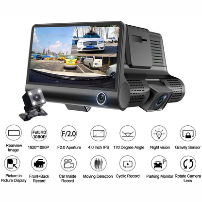 Cámara Para Carro 3 Lentes Visión Nocturna Trasera 1080p