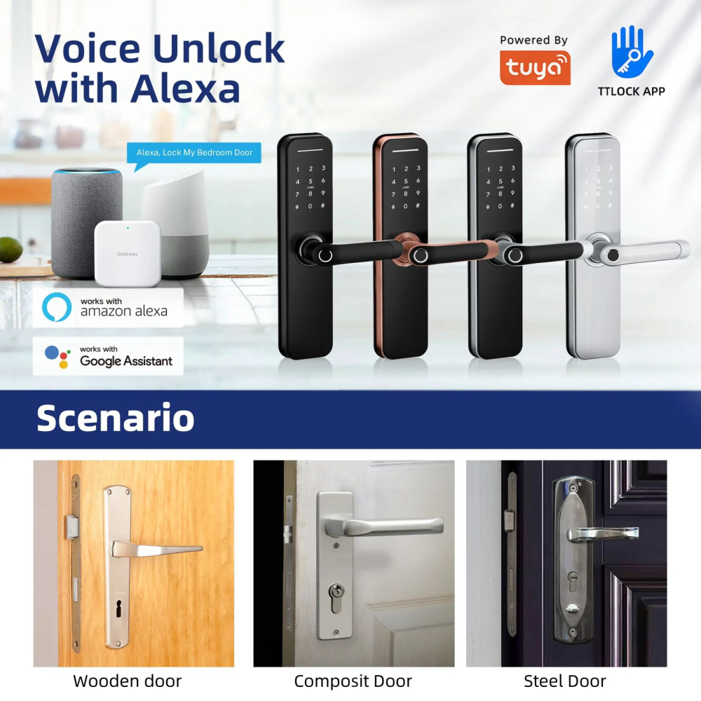 🔐Cerradura Inteligente Wifi Tuya Look Negro 100 Huellas🔒