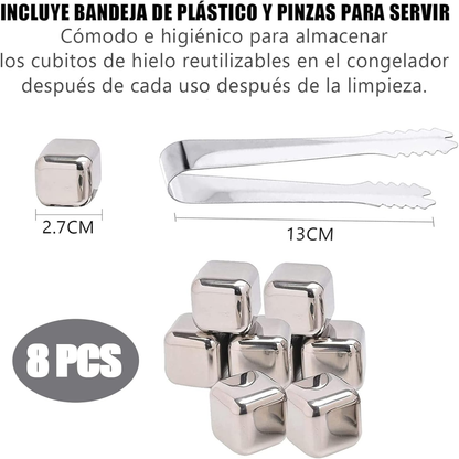 Cubitos De Hielo En Acero Quirúrgico 304 X8pcs Con Pinza