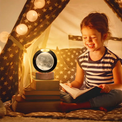 Lámpara Led Bola Cristal Sistema Solar Luna Luz Cálida Usb