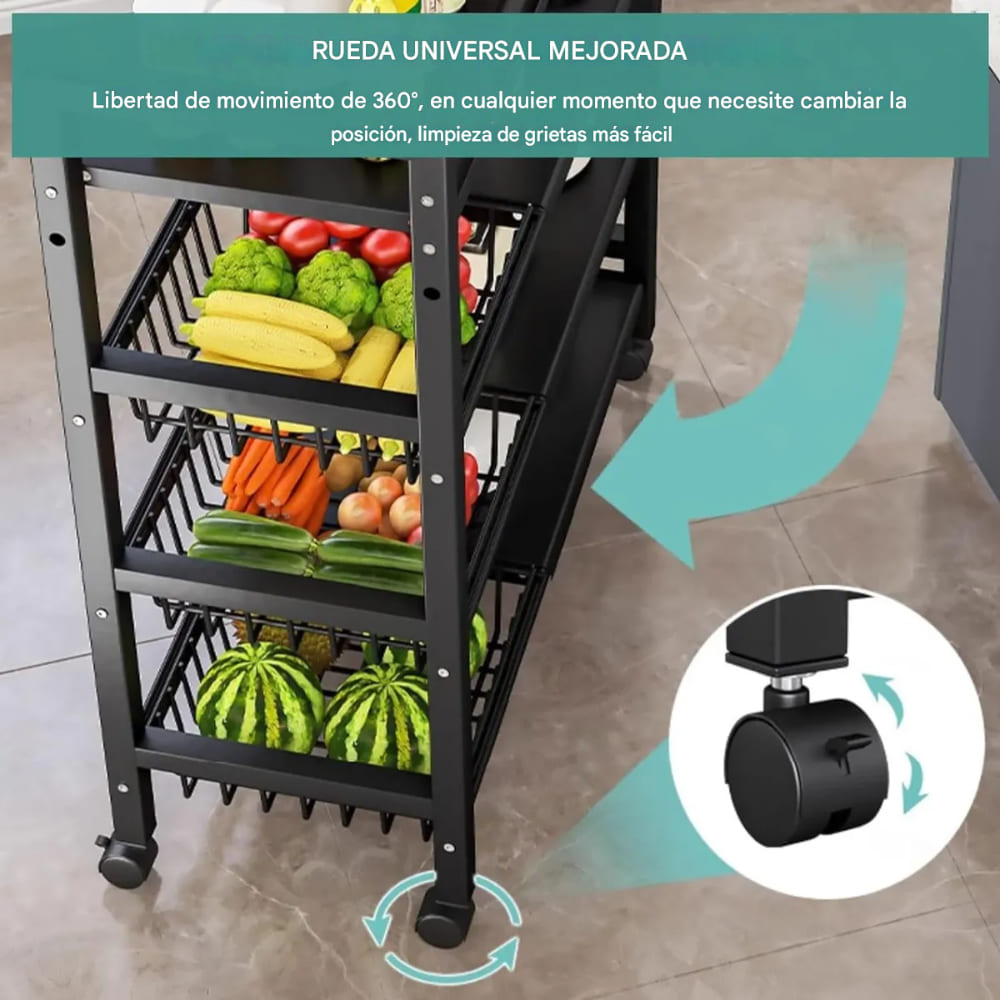 Organizador Mueble Carrito Cocina Hogar Elegante 90cm Acero