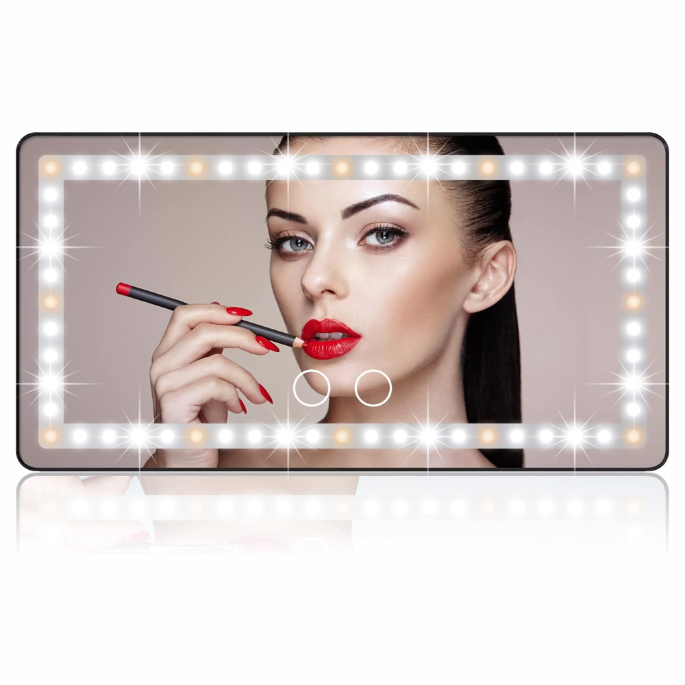 ESPEJO DE MAQUILLAJE RECARGABLE 3 TONOS LED PARA CARRO