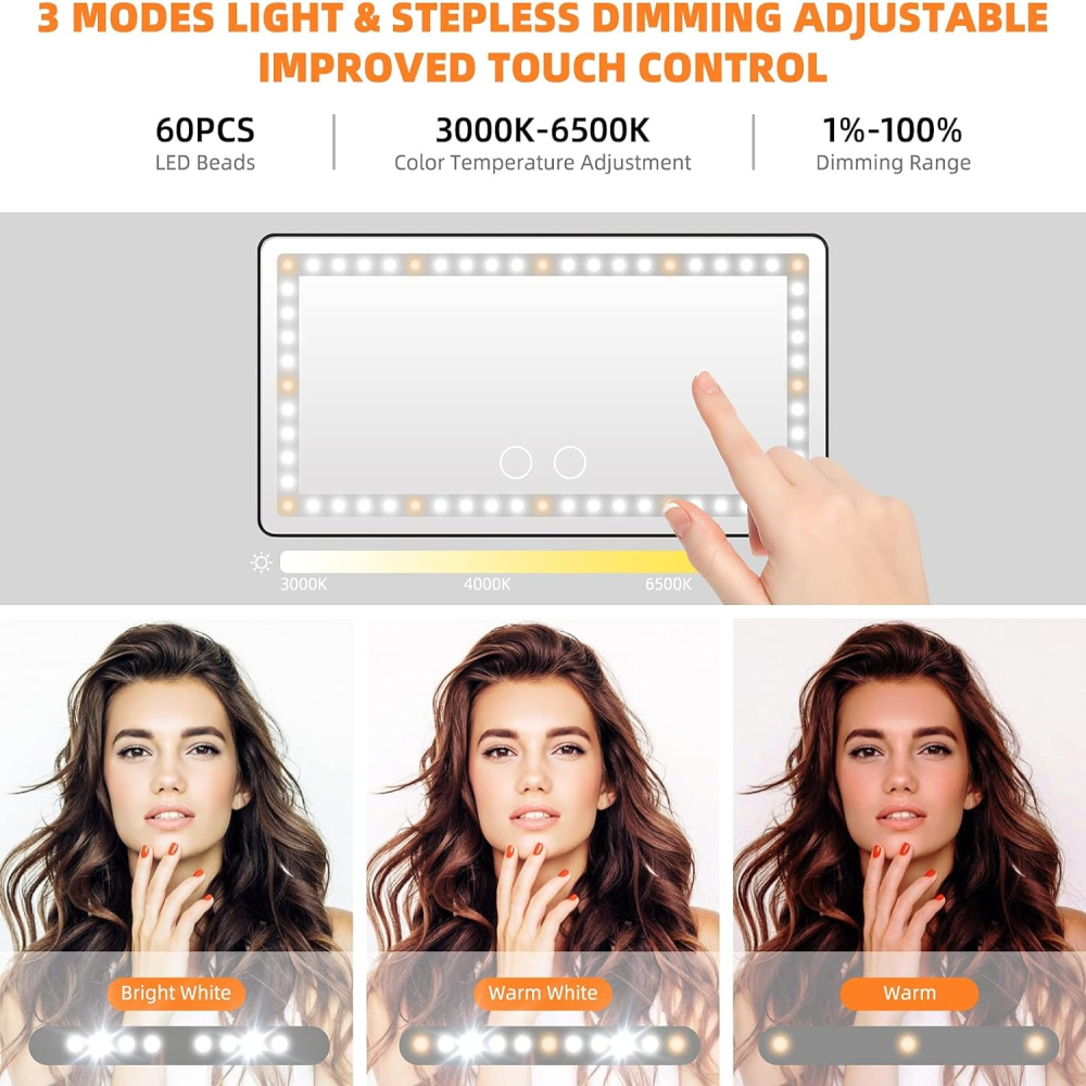 ESPEJO DE MAQUILLAJE RECARGABLE 3 TONOS LED PARA CARRO