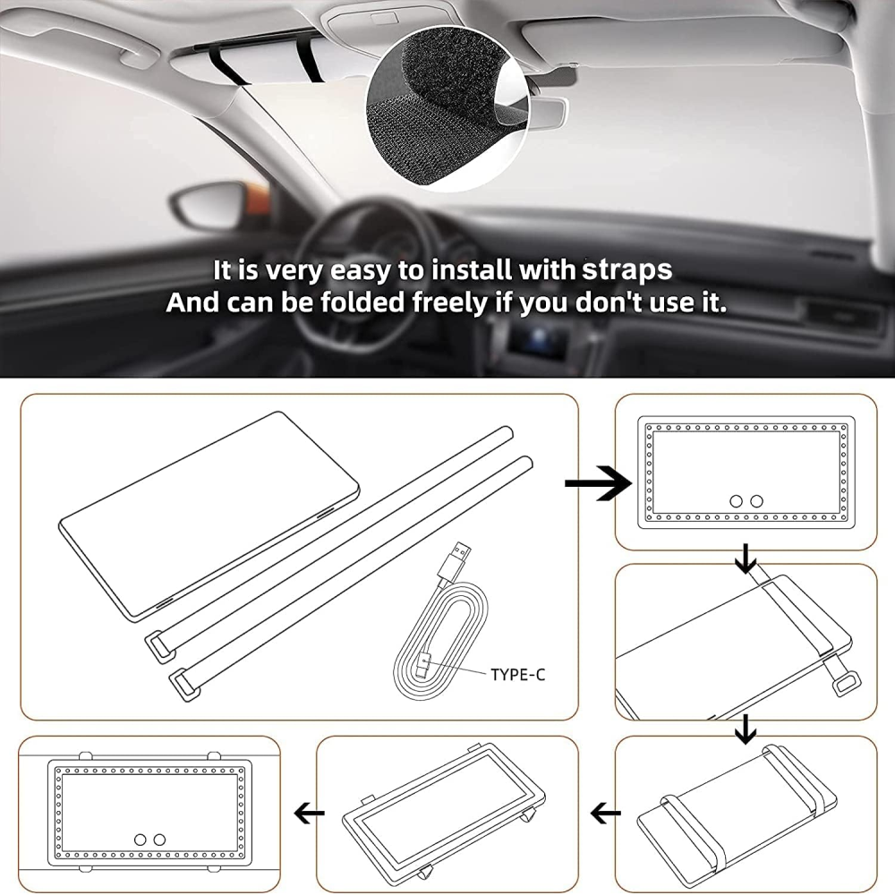 ESPEJO DE MAQUILLAJE RECARGABLE 3 TONOS LED PARA CARRO