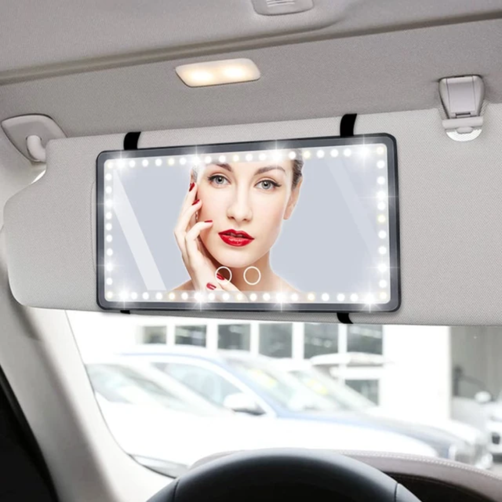 ESPEJO DE MAQUILLAJE RECARGABLE 3 TONOS LED PARA CARRO