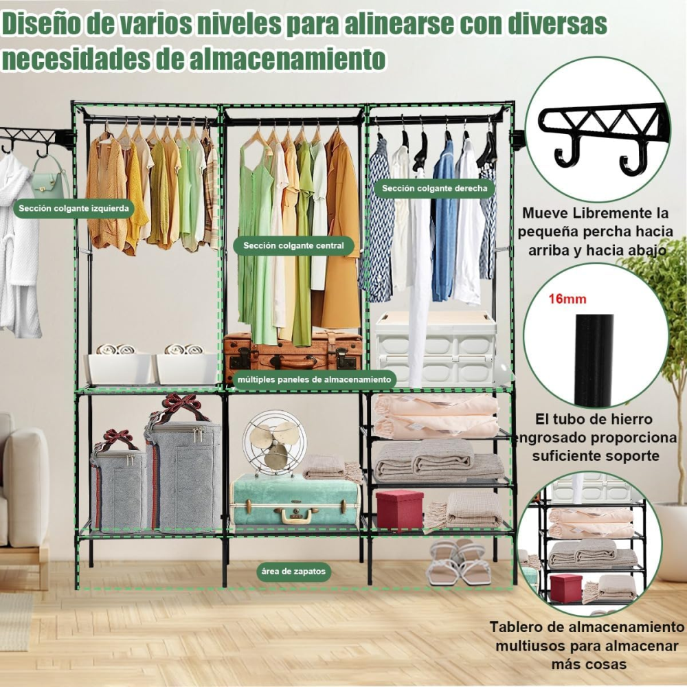 Estante Para Ropa Organizador Zapatero Y Perchero 3 Estantes