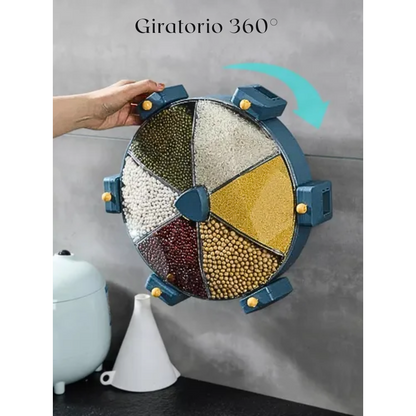 🎯 Dispensador Giratorio Multigrano 6 Compartimentos Pared 360° 🍚🌽