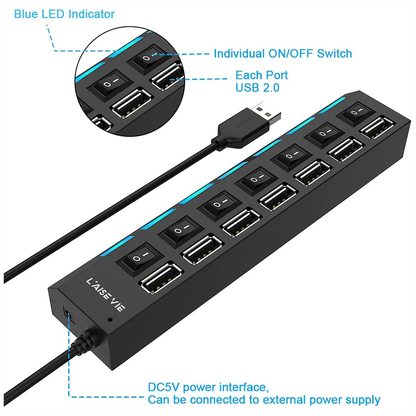 Multitoma USB 7 Puertos Individuales Con Switch