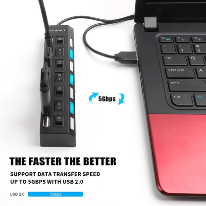 Multitoma USB 7 Puertos Individuales Con Switch