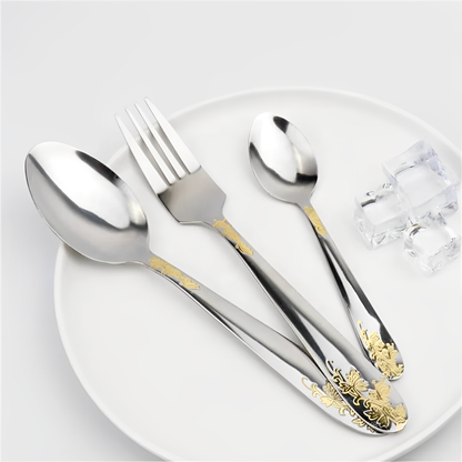 Juego De Cubiertos Acero Inoxidable 36 Pcs Grabado Dorado