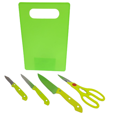 Juego De Cuchillos X5 Piezas Tijeras Tabla Picar Cocina