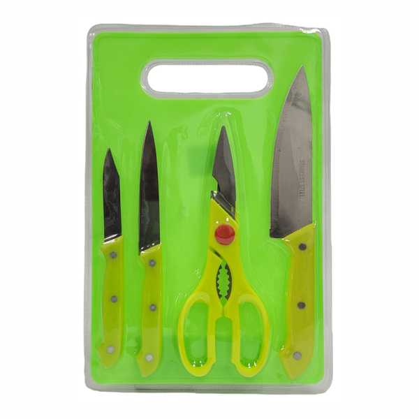 Juego De Cuchillos X5 Piezas Tijeras Tabla Picar Cocina