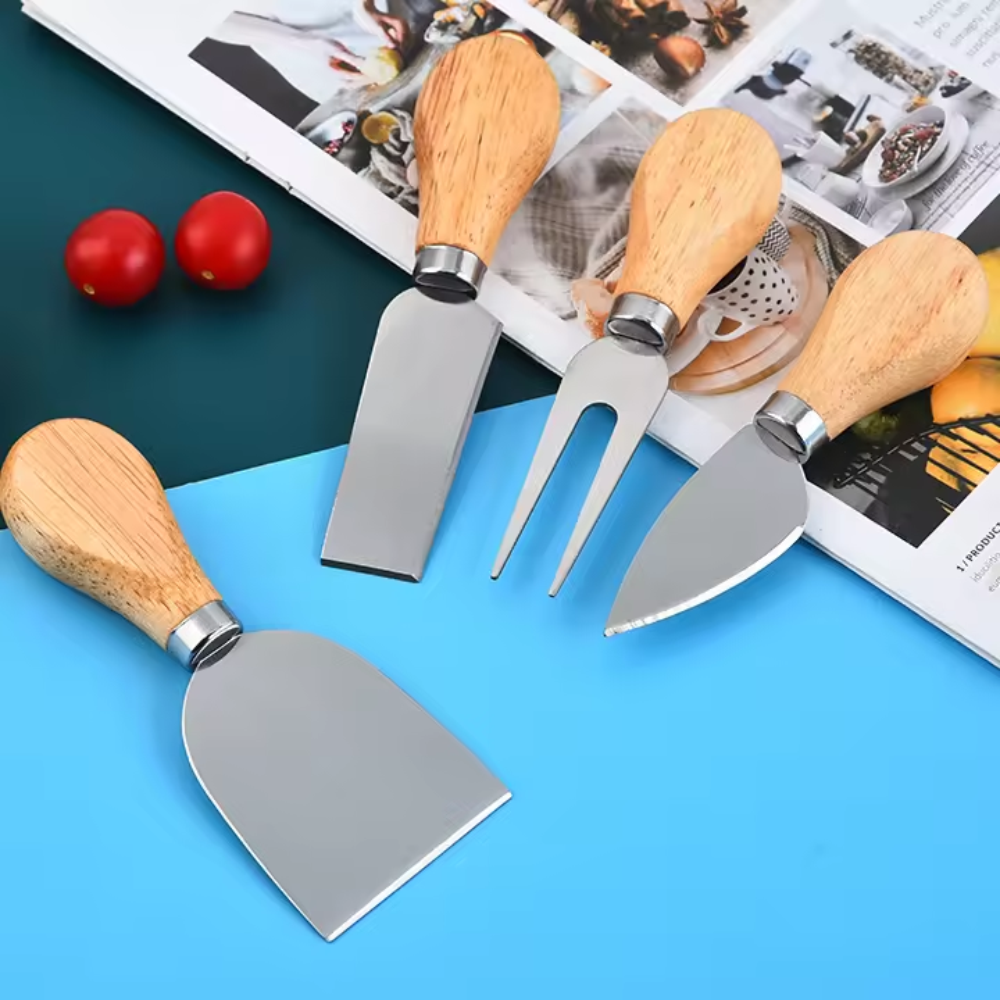 Juego De Cuchillos Para Quesos Set En Acero Mango De Madera