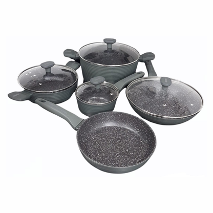 Juego De Ollas 9 Pcs En Marmol Antiadherente Wok Incluido