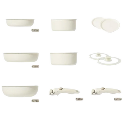 🥇Bateria Ollas Marmol Antiadherente Mango Desmontable 11 Pcs🔥