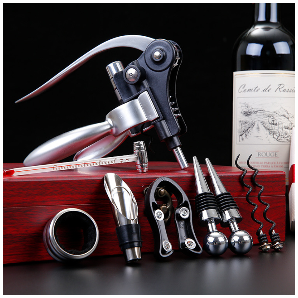 Kit Sacacorchos Catador De Vino Tinto Con Accesorios Estuche