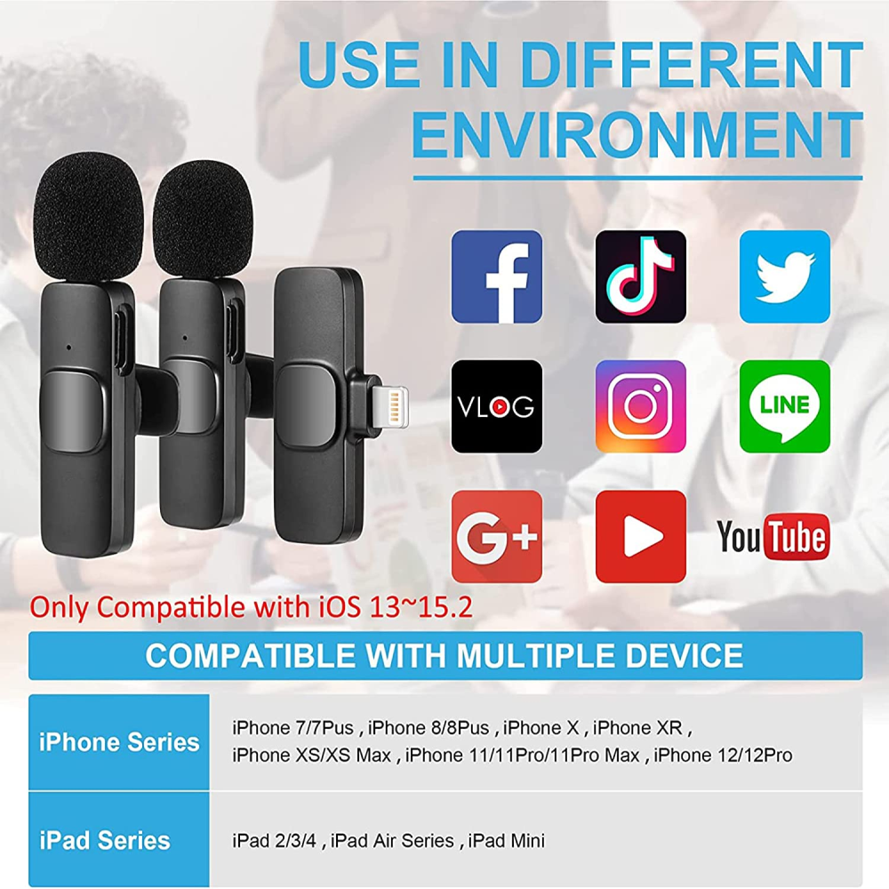 Micrófono Inalámbrico 2 En 1 De Solapa Para iPhone O iPad