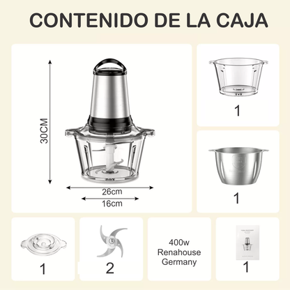 Picatodo Electrico Doble Bowl Cuchillas 400w Original 3lt