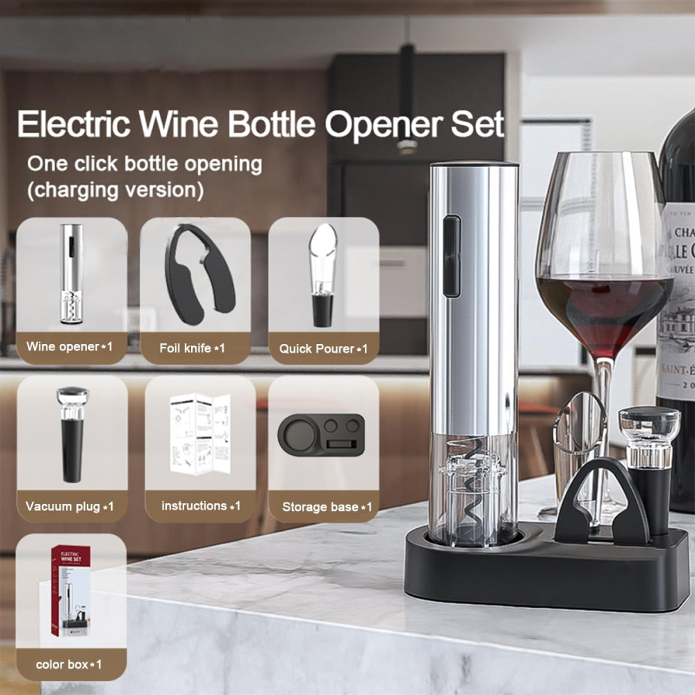 Sacacorchos Eléctrico Recargable Con Botón Y Accesorios