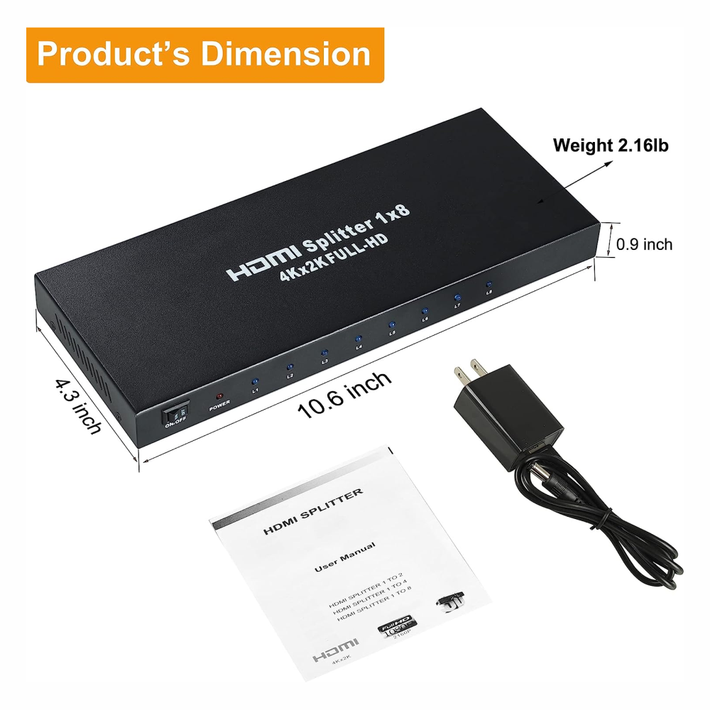 Divisor Spliter Hdmi 1 X 8 Alta Definición 1920x108p/3d /4k