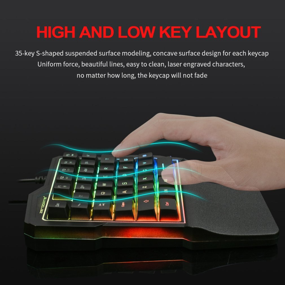 Teclado Gamer Una Mano 35 Teclas K7 Retroiluminado Membrana
