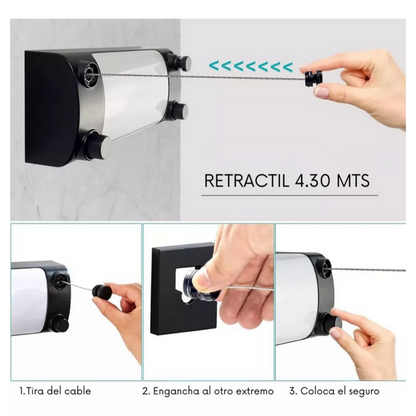 🌟Tendedero De Ropa Retráctil 2 Cuerdas Acero Inoxidable 4.30m