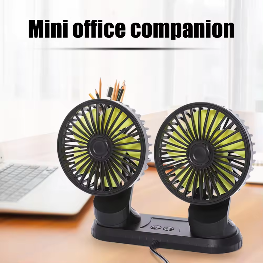 🌬️✨Ventilador Doble Para Carro Y Oficina Graduable Conexion Usb🚗🏠💼