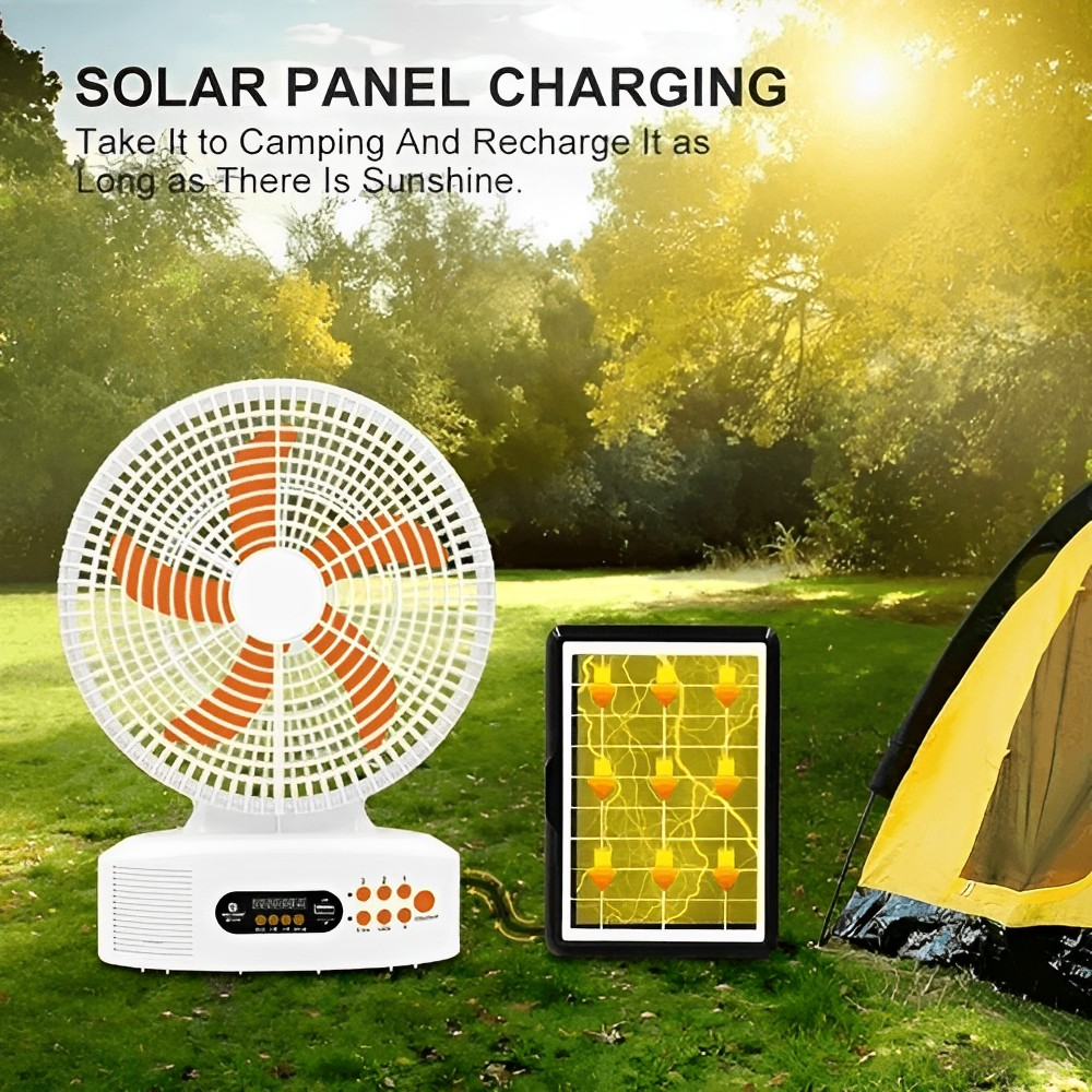 Ventilador Portátil Solar Radio Lámpara Led Convertidor 9v