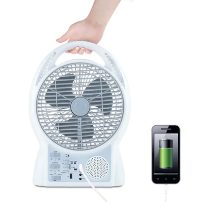 Ventilador Recargable Solar 6 En 1 Radio Fm Luz Led 8029