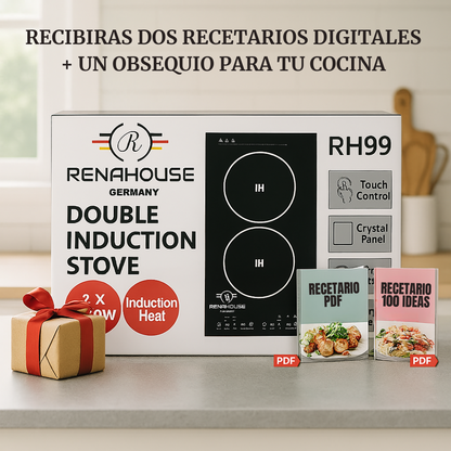 Estufa Induccion Empotrar Vertical 1000w + Regalo + Recetario Placa Empotrable Induccion Cocina Hogar Uso Diario