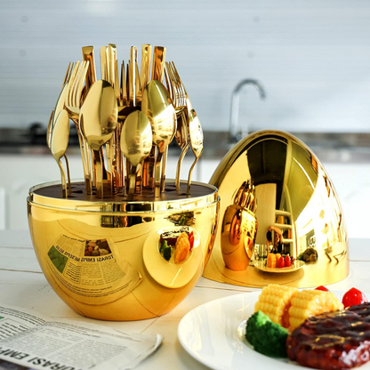 Juego De Cubiertos 24pcs Acero Inoxidable Gold Estuche Huevo